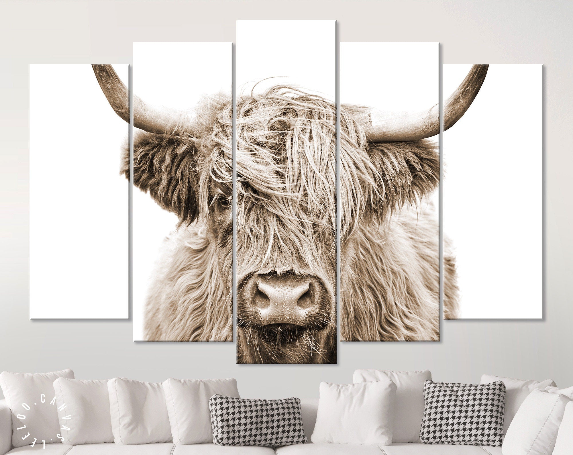 Highland Cow Sepia Canvas Print // Highland Cow Sepia Canvas Wall Decor