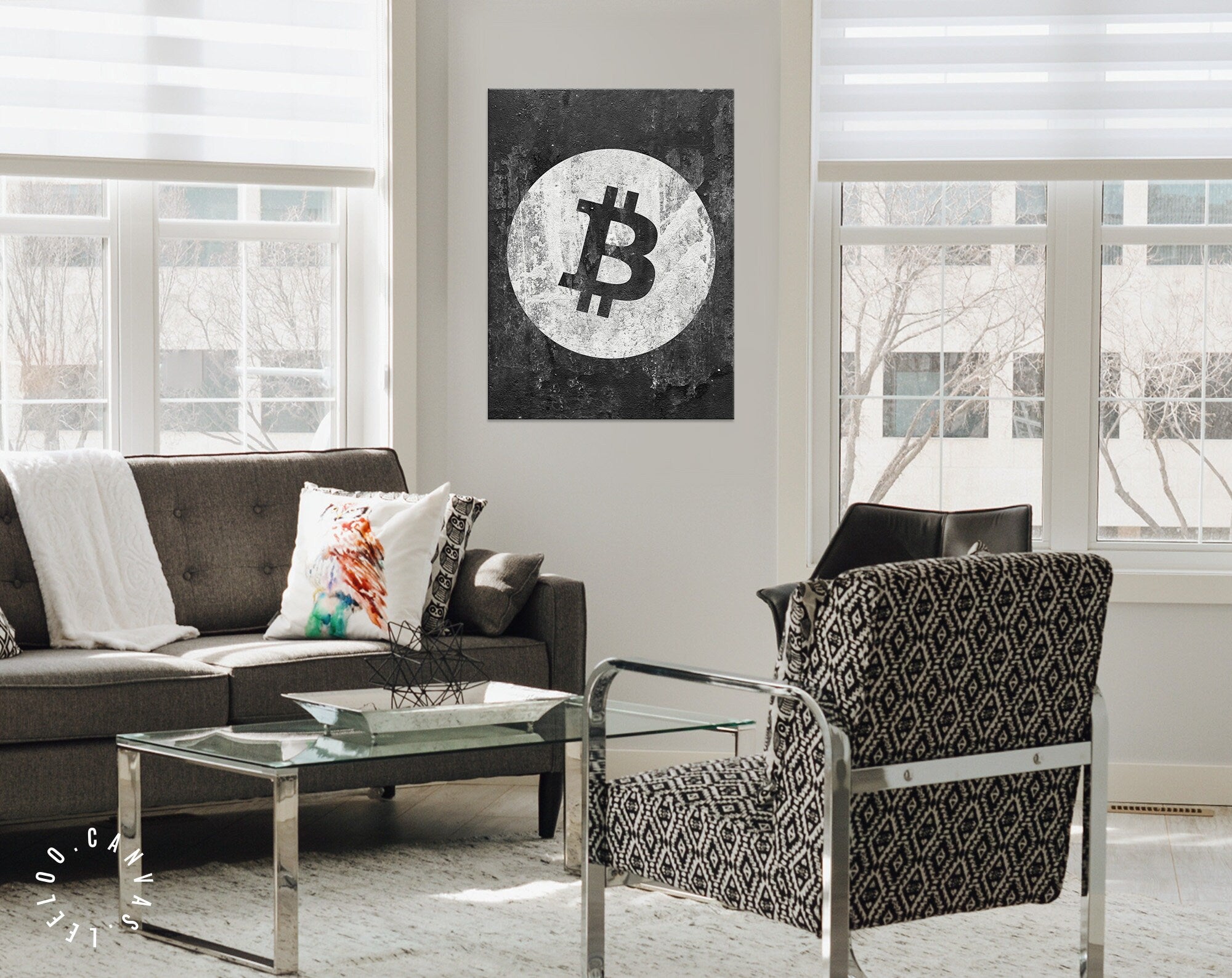 Bitcoin Canvas Print // Bitcoin Logo on a Grunge Background // Office Wall Decor // Motivational Modern Art