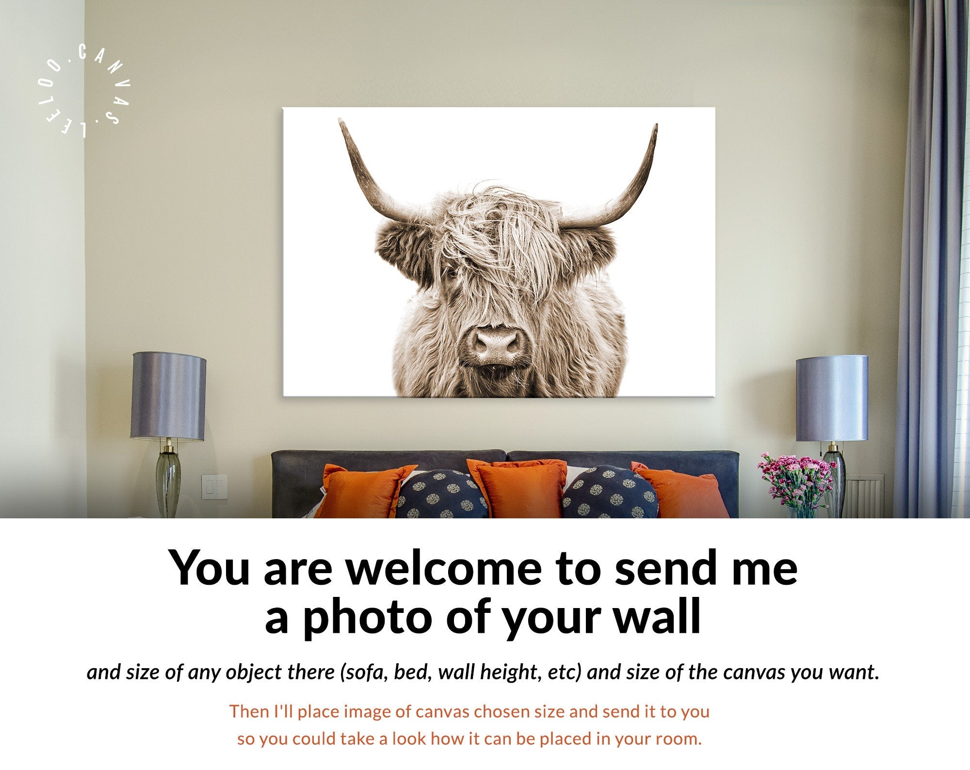 Highland Cow Sepia Canvas Print // Highland Cow Sepia Canvas Wall Decor