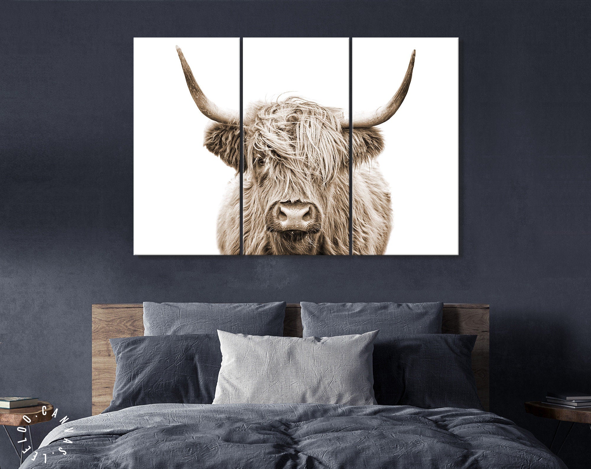 Highland Cow Sepia Canvas Print // Highland Cow Sepia Canvas Wall Decor