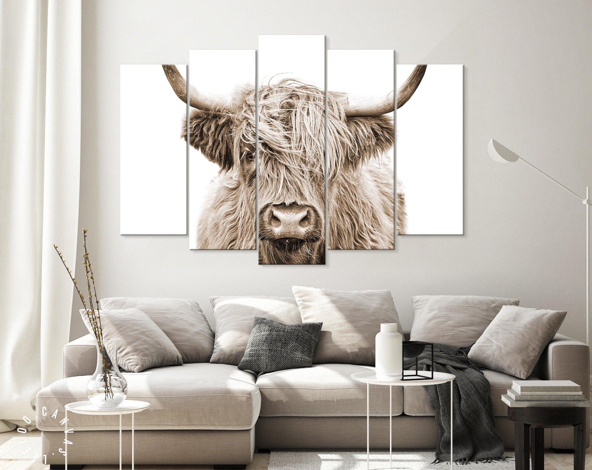 Highland Cow Sepia Canvas Print // Highland Cow Sepia Canvas Wall Decor
