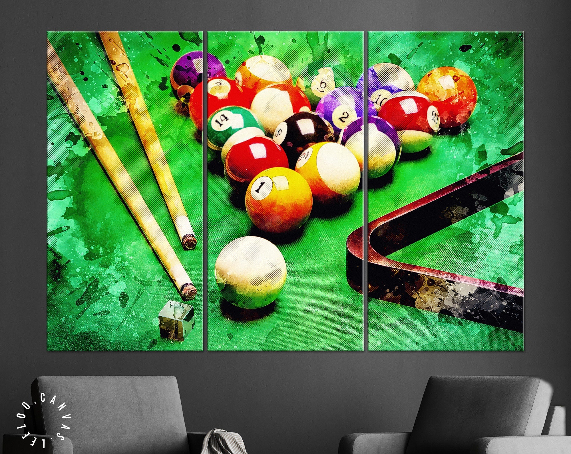 Billiard Canvas Print // Composition of Billiard // Billiard Club Wall Decor