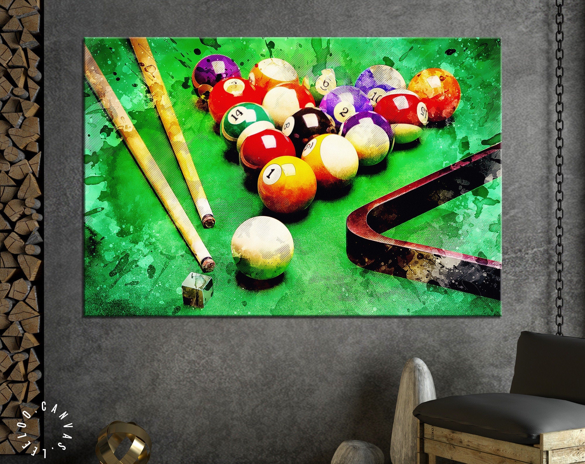 Billiard Canvas Print // Composition of Billiard // Billiard Club Wall Decor