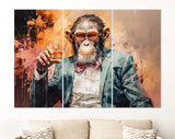 Monkey Gentleman Canvas Print // Chimp in a Suit with a glass of Whiskey Abstract Art Painting Canvas Wall Decor // Old Friend Gift