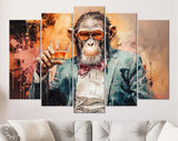 Monkey Gentleman Canvas Print // Chimp in a Suit with a glass of Whiskey Abstract Art Painting Canvas Wall Decor // Old Friend Gift