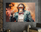 Monkey Gentleman Canvas Print // Chimp in a Suit with a glass of Whiskey Abstract Art Painting Canvas Wall Decor // Old Friend Gift