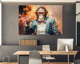 Monkey Gentleman Canvas Print // Chimp in a Suit with a glass of Whiskey Abstract Art Painting Canvas Wall Decor // Old Friend Gift