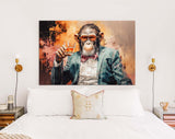 Monkey Gentleman Canvas Print // Chimp in a Suit with a glass of Whiskey Abstract Art Painting Canvas Wall Decor // Old Friend Gift