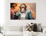 Monkey Gentleman Canvas Print // Chimp in a Suit with a glass of Whiskey Abstract Art Painting Canvas Wall Decor // Old Friend Gift