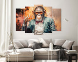 Monkey Gentleman Canvas Print // Chimp in a Suit with a glass of Whiskey Abstract Art Painting Canvas Wall Decor // Old Friend Gift