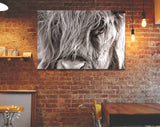 Highland Cow Wall Decor // Highland Cow Black and White Canvas Print