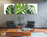 Monstera Leaf Canvas Wall Art // Minimalist Leaves of Monstera Plant Triptych Canvas Print