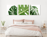 Monstera Leaf Canvas Wall Art // Minimalist Leaves of Monstera Plant Triptych Canvas Print