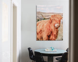 Highland Cattle Canvas Wall Art // Long-haired Scottish Cattle Canvas Print // Brown West Highland Cattle Art Print