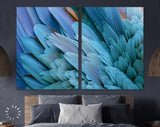 Blue Feather Canvas Print // Close-up of Beautiful Bird Feathers of Blue and Yellow Macaw Wall Art