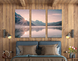 Foggy Mountain Lake at Sunrise Canvas Print // Beautiful Lake With Fog in Mountain Valley at Sunrise Wall Art