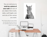 Black and White Horse Canvas Print // Black and White Portrait Of A Horse With A Light Mane Wall Art