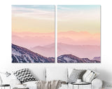 Foggy Mountains at Sunset Canvas Print // Landscape Pink Toned Sunset Mountain Fog From Top of Mountain View Wall Art