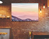 Foggy Mountains at Sunset Canvas Print // Landscape Pink Toned Sunset Mountain Fog From Top of Mountain View Wall Art