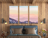 Foggy Mountains at Sunset Canvas Print // Landscape Pink Toned Sunset Mountain Fog From Top of Mountain View Wall Art