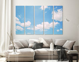 Blue Sky and Clouds Canvas Print // Blue Sky with White Cloud Landscape Wall Art