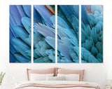 Blue Feather Canvas Print // Close-up of Beautiful Bird Feathers of Blue and Yellow Macaw Wall Art