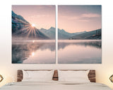 Foggy Mountain Lake at Sunrise Canvas Print // Beautiful Lake With Fog in Mountain Valley at Sunrise Wall Art