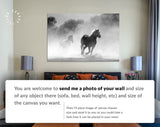 Running Horses Canvas Print // Black and White Wild Horses Running in The Dust Wall Decor