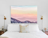 Foggy Mountains at Sunset Canvas Print // Landscape Pink Toned Sunset Mountain Fog From Top of Mountain View Wall Art