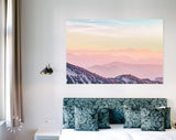 Foggy Mountains at Sunset Canvas Print // Landscape Pink Toned Sunset Mountain Fog From Top of Mountain View Wall Art