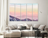 Foggy Mountains at Sunset Canvas Print // Landscape Pink Toned Sunset Mountain Fog From Top of Mountain View Wall Art