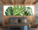 Monstera Leaf Canvas Wall Art // Minimalist Leaves of Monstera Plant Triptych Canvas Print