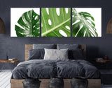 Monstera Leaf Canvas Wall Art // Minimalist Leaves of Monstera Plant Triptych Canvas Print