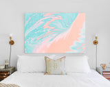 Coral and Turquoise // Fluid Art Canvas Print // Acrylic Painting Wall Decor // Acrylic Flow Painting Printed on Canvas
