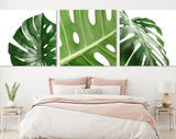 Monstera Leaf Canvas Wall Art // Minimalist Leaves of Monstera Plant Triptych Canvas Print