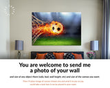 Fiery Soccer Ball Canvas Print // Fiery Soccer Ball In Goal With Net In Flames // Wall Art