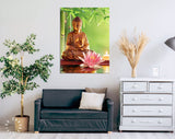 Buddha And Lotus Canvas Print // Buddha Statue With Lotus // Canvas Wall Art