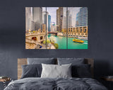 Chicago Canvas Print // Chicago Illinois USA Sightseeing Cruise And Skyline On The River. // Canvas Wall Decor