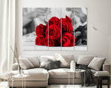 Red Roses Canvas Print // Couple Clinking Glasses Celebrating In Restaurant // Red Roses on Black and White Background Wall Art