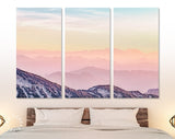 Foggy Mountains at Sunset Canvas Print // Landscape Pink Toned Sunset Mountain Fog From Top of Mountain View Wall Art