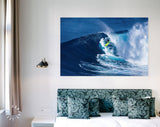 Surfer on Blue Ocean Wave Canvas Print // Surfer Riding Epic Tube Wave Wall Art