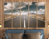 Rocky Desert Road Canvas Print // Asphalt Road And Desert Landscape Under The Blue Sky And Clouds Wall Decor
