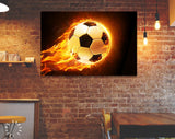 Burning Soccer Ball Canvas Print // Soccer Ball On Fire // Canvas Wall Art