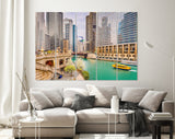 Chicago Canvas Print // Chicago Illinois USA Sightseeing Cruise And Skyline On The River. // Canvas Wall Decor