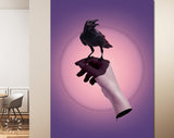 Raven Canvas Print // Raven on woman's hand // Black Crow Wall Art