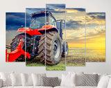 Tractor Canvas Print // Agricultural tractor working in the field at sunset // Canvas Wall Decor