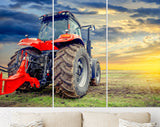 Tractor Canvas Print // Agricultural tractor working in the field at sunset // Canvas Wall Decor