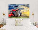 Tractor Canvas Print // Agricultural tractor working in the field at sunset // Canvas Wall Decor