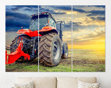 Tractor Canvas Print // Agricultural tractor working in the field at sunset // Canvas Wall Decor