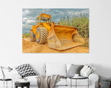 Wheel Loader Canvas Print // Bulldozer moving dirt on the construction site // Canvas Wall Decor